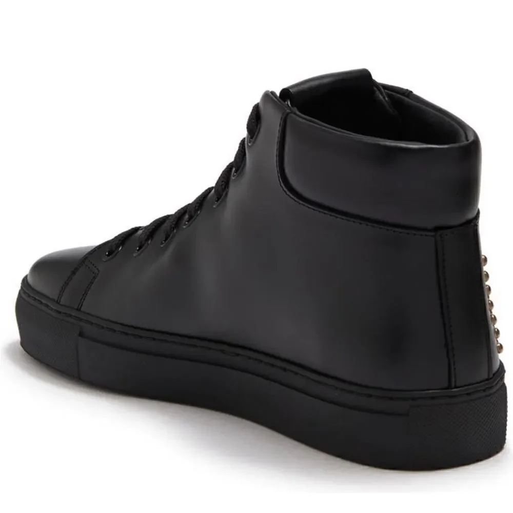 Moschino Women’s High Top logo studded leather black sneaker size 7, NIB - Picture 4 of 12